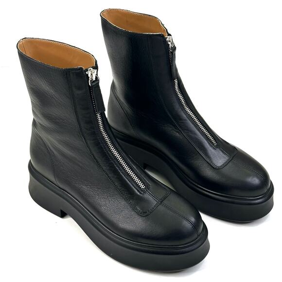 Steve Madden Jones Boots Womens 9.5M Black Leather Front Zip Platform New $130 - Picture 1 of 14